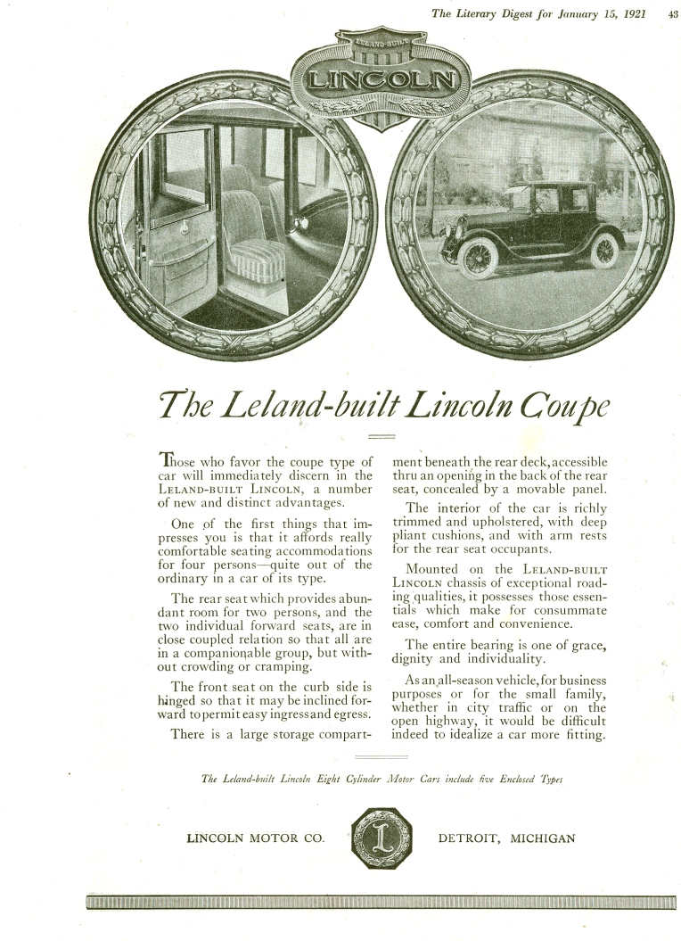 1921 Lincoln Auto Advertising